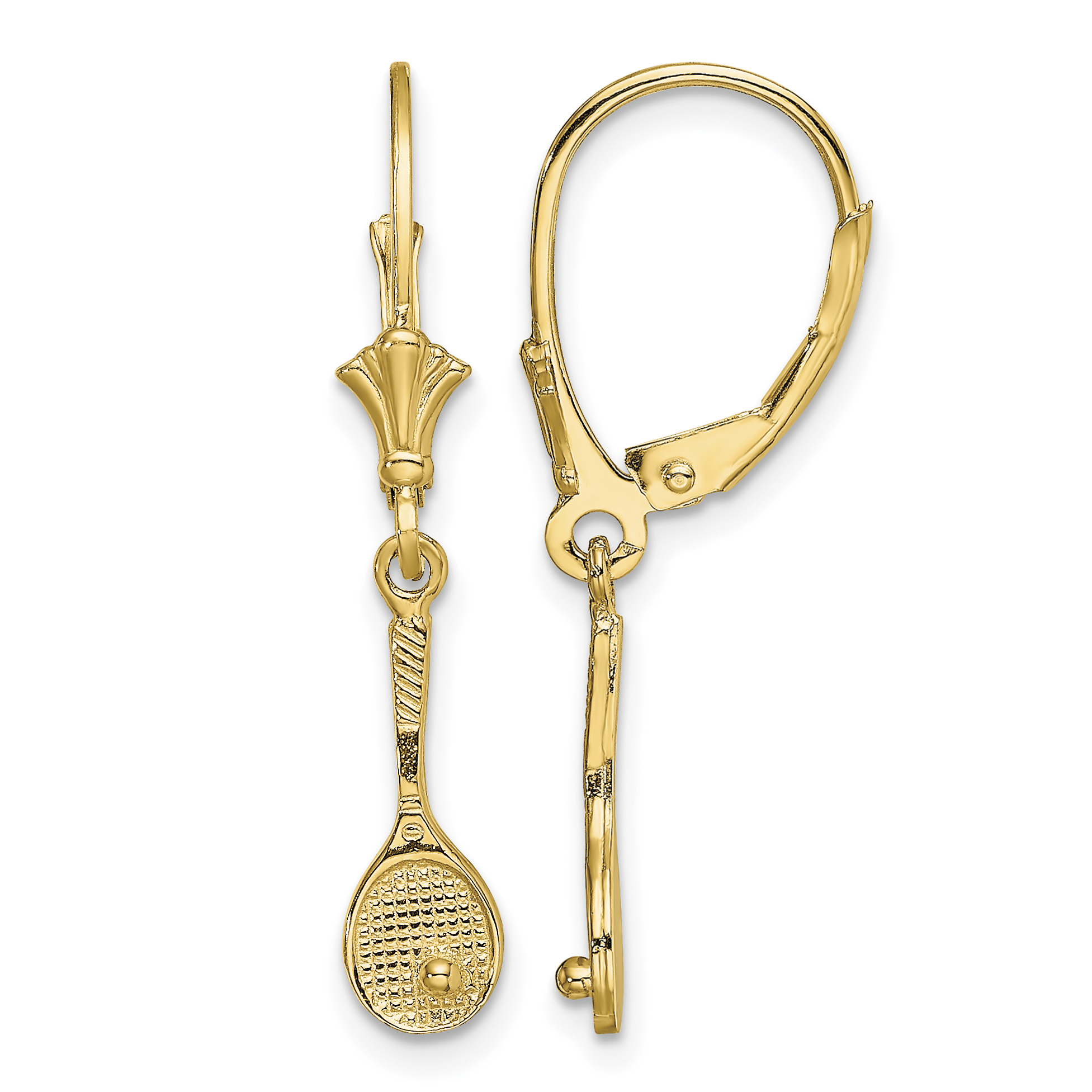 14K Polished Tennis Racquet w/ Ball Leverback Earrings (TF1803)