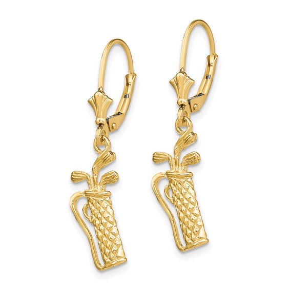 14K Textured Golf Bag Dangle Leverback Earrings