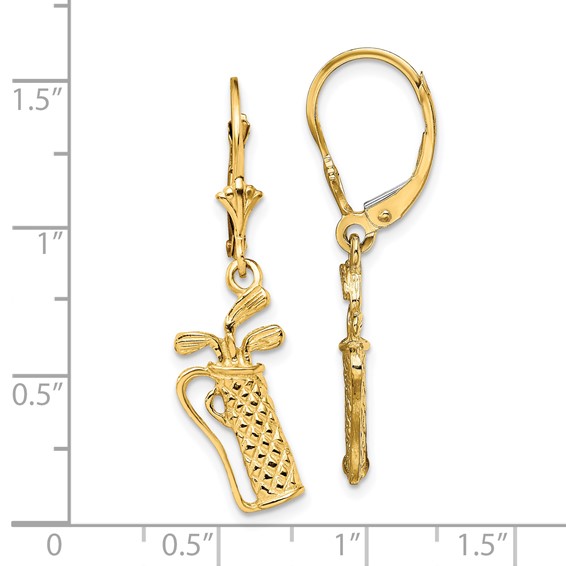 14K Textured Golf Bag Dangle Leverback Earrings