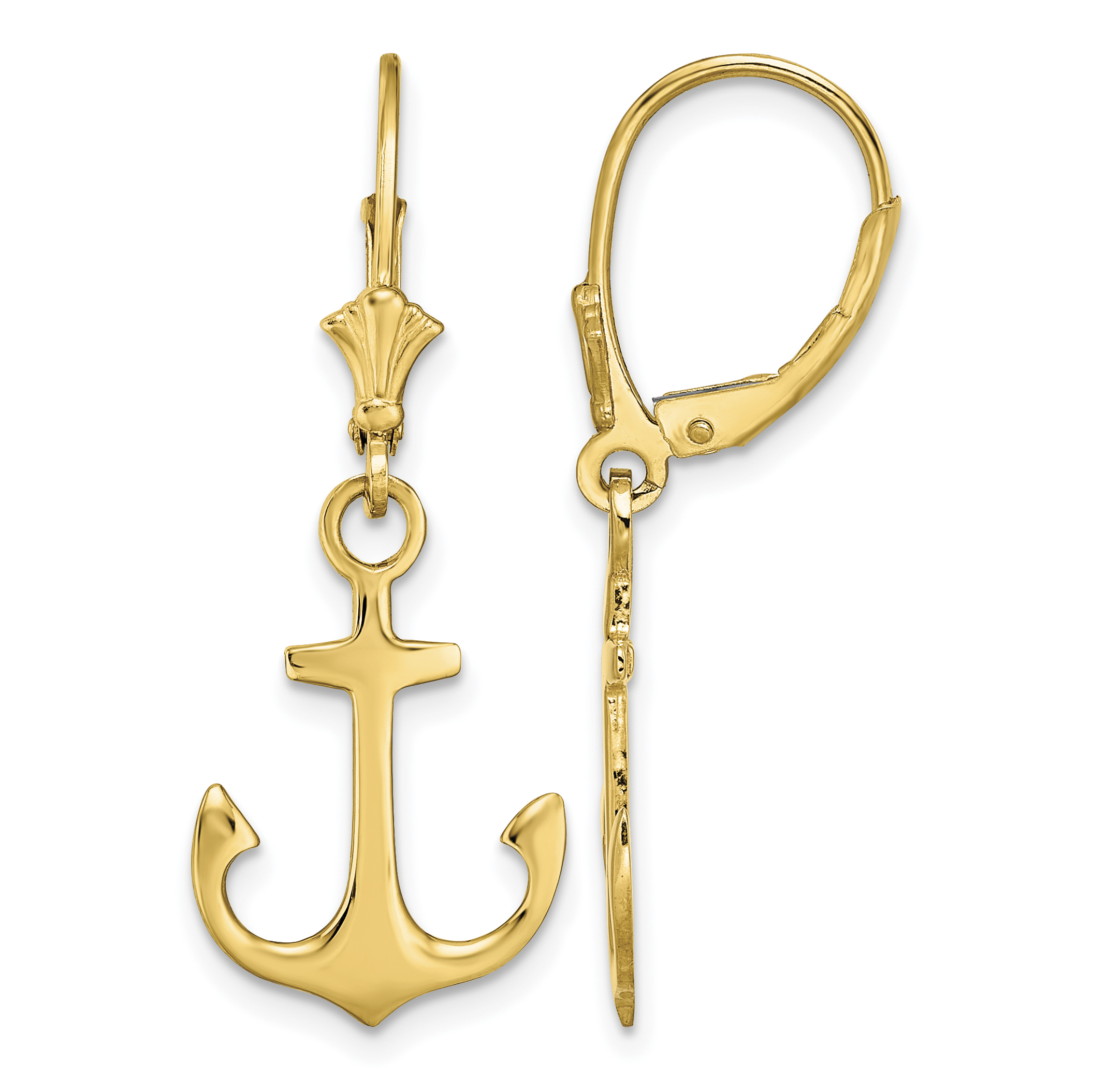 14K 2-D Polished Anchor Leverback Earrings (TF1806)