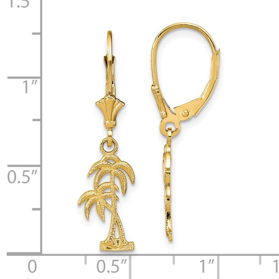 14K Two Palm Trees Dangle Leverback Earrings