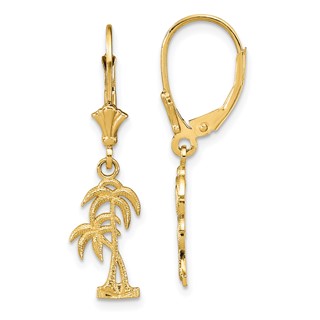 14K Two Palm Trees Dangle Leverback Earrings