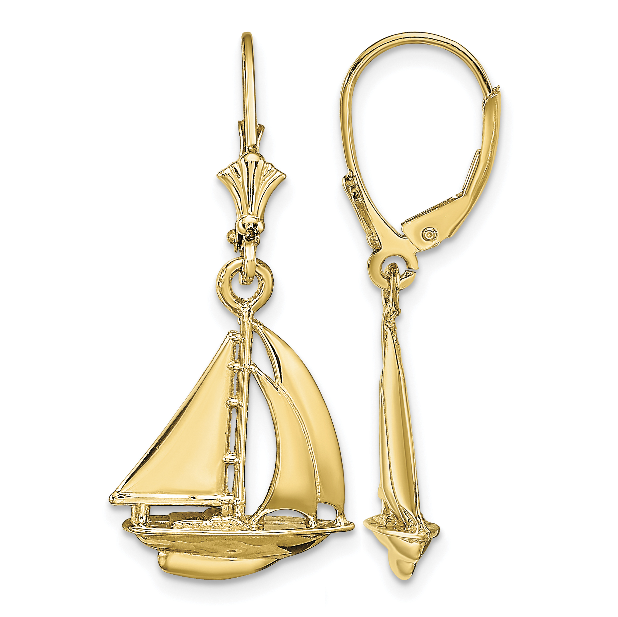 14K  3D Polished Sailboat Leverback Earrings (TF1808)