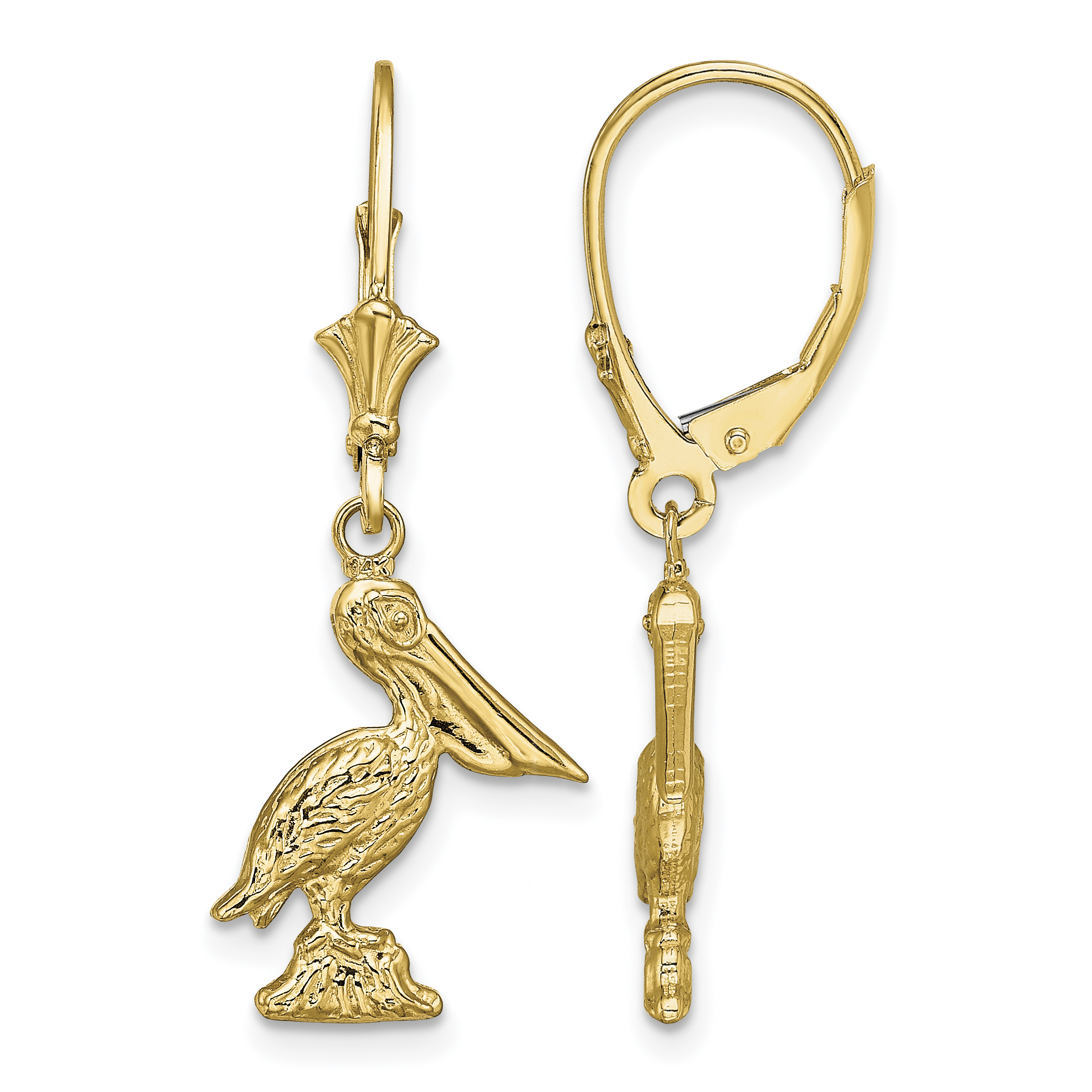 14K 3-D Pelican Standing Leverback Earrings (TF1810)
