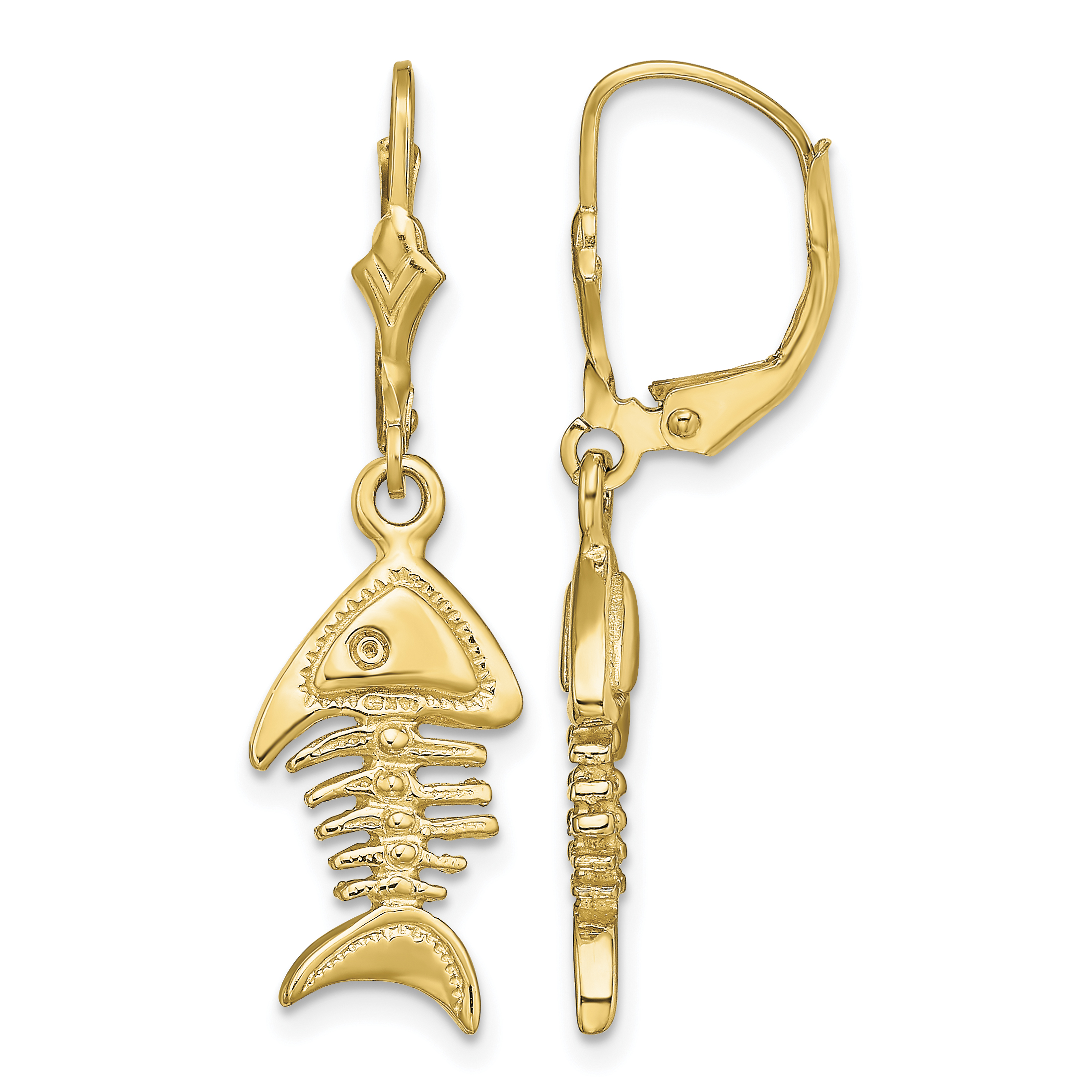14K 3-D Fishbone Leverback Earrings (TF1812)