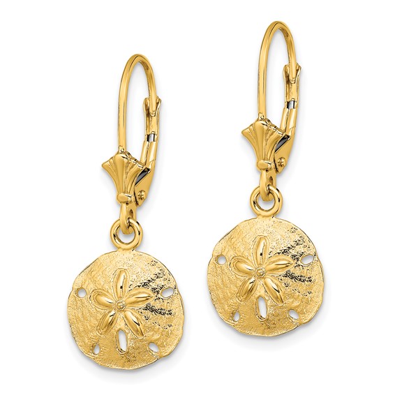 Gold Sand Dollar Dangle Leverback Earrings
