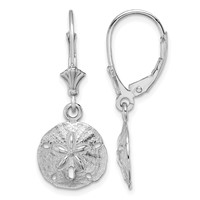 14K White Gold Polished Sand Dollar Leverback Earrings view 1