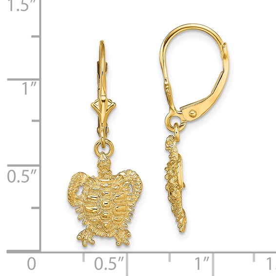 14k Turtle Dangle Leverback Earrings