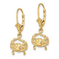 14K Yellow Gold 2-D Blue Crab Dangle Leverback Earrings view 2