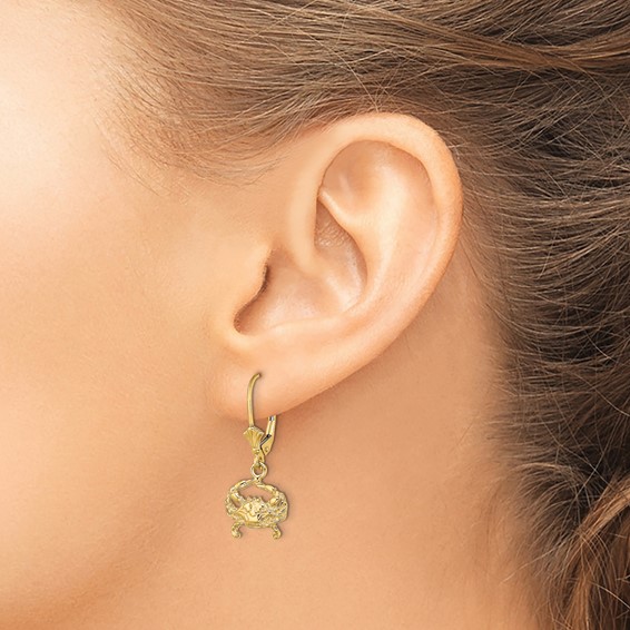 Gold Crab Leverback Earrings