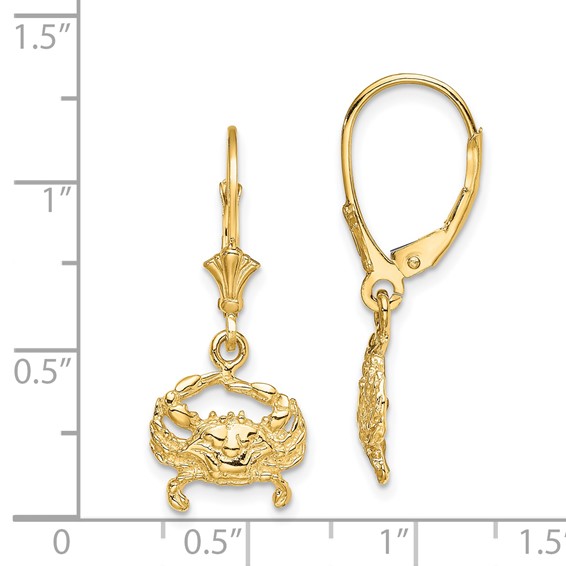 Gold Crab Leverback Earrings