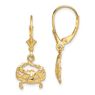 Gold Crab Leverback Earrings