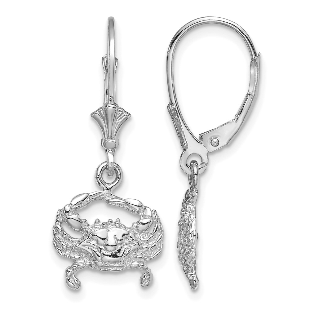14K White Gold Blue Crab Leverback Earrings (TF1820W)