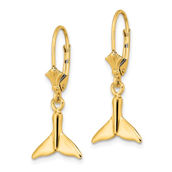14K Small Whale Tail Dangle Leverback Earrings