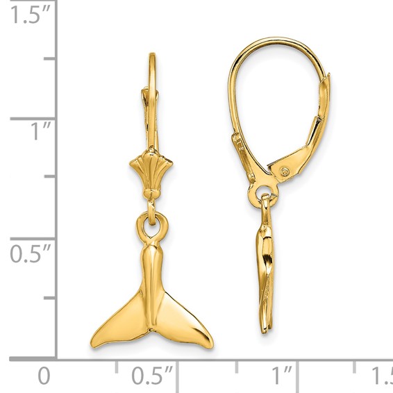 14K Small Whale Tail Dangle Leverback Earrings