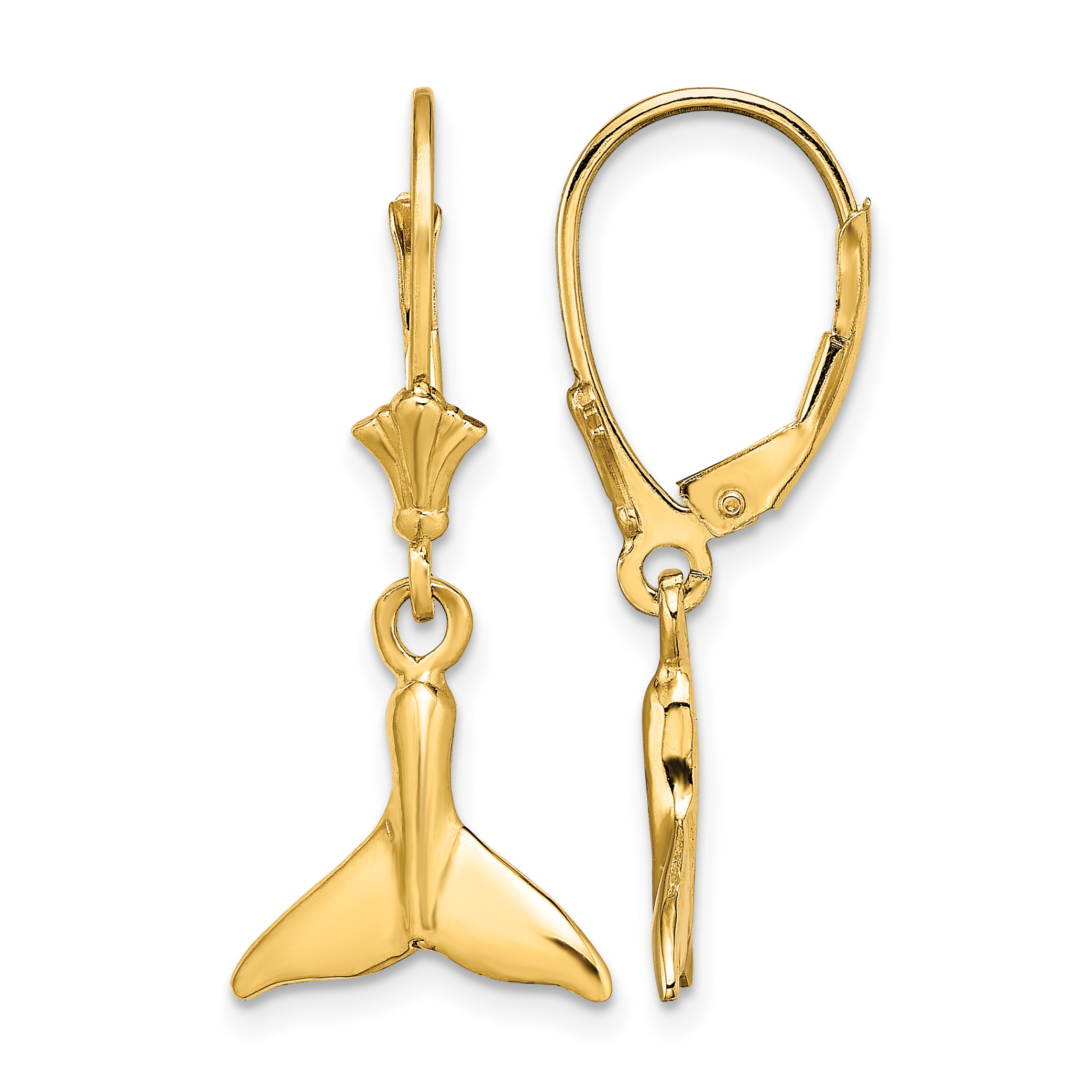 14K Small Whale Tail Leverback Earrings (TF1821)