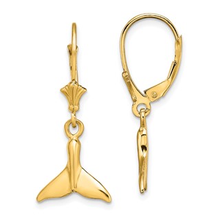 14K Small Whale Tail Dangle Leverback Earrings