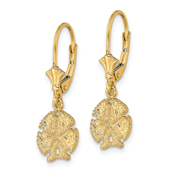 14K Sand Dollar W/Star Leverback Earrings
