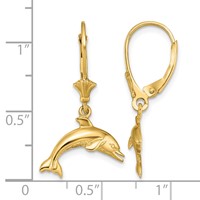 14K Yellow Gold Jumping Dolphin Dangle Leverback Earrings view 4