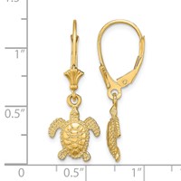 14K Yellow Gold 3-D Polished Mini Sea Turtle Dangle Leverback Earrings view 4