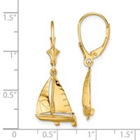 14K Yellow Gold 3-D Sailboat Dangle Leverback Earrings view 4