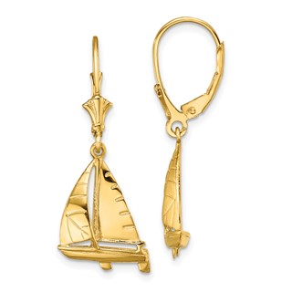 14K 3-D Sailboat Dangle Leverback Earrings