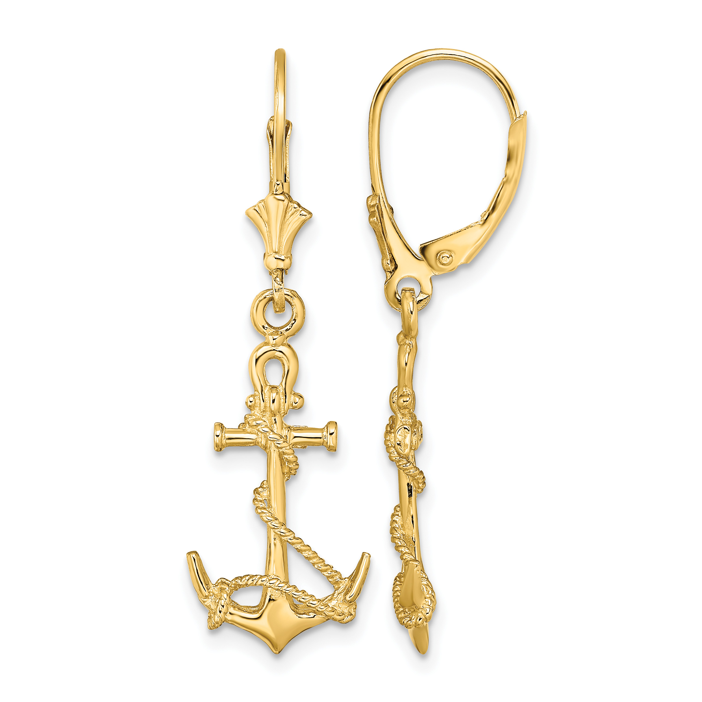 14K 3-D Anchor W/ Shackle and Entwined Rope Leverback Earrings (TF1834)