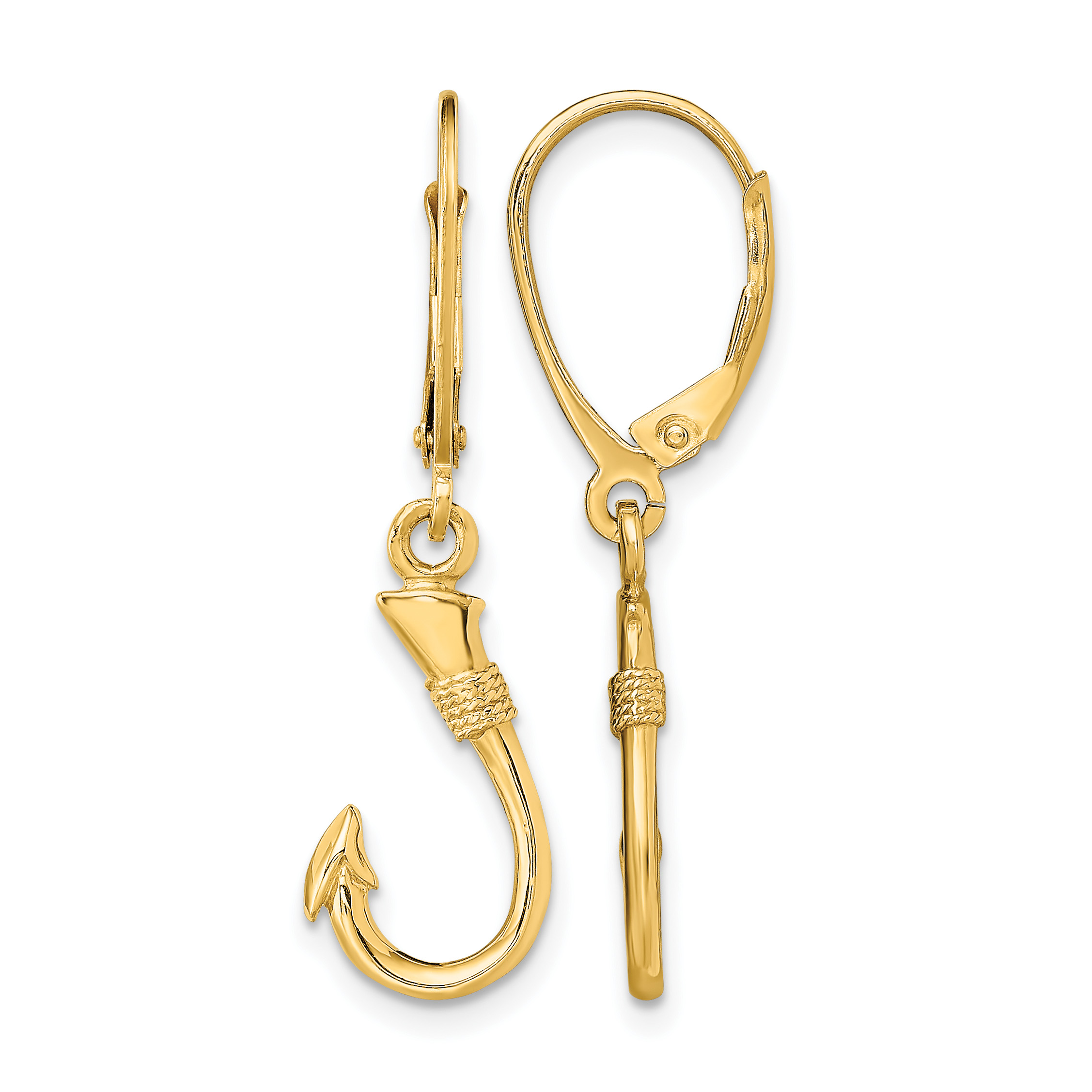 14K 3-D Fish Hook Leverback Earrings (TF1836)