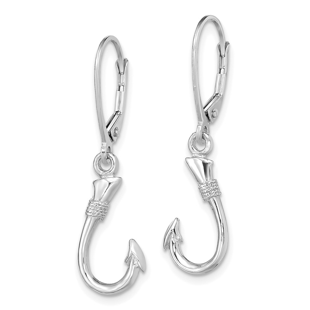 14K White Gold 3-D Fish Hook Leverback Earrings (TF1836W)