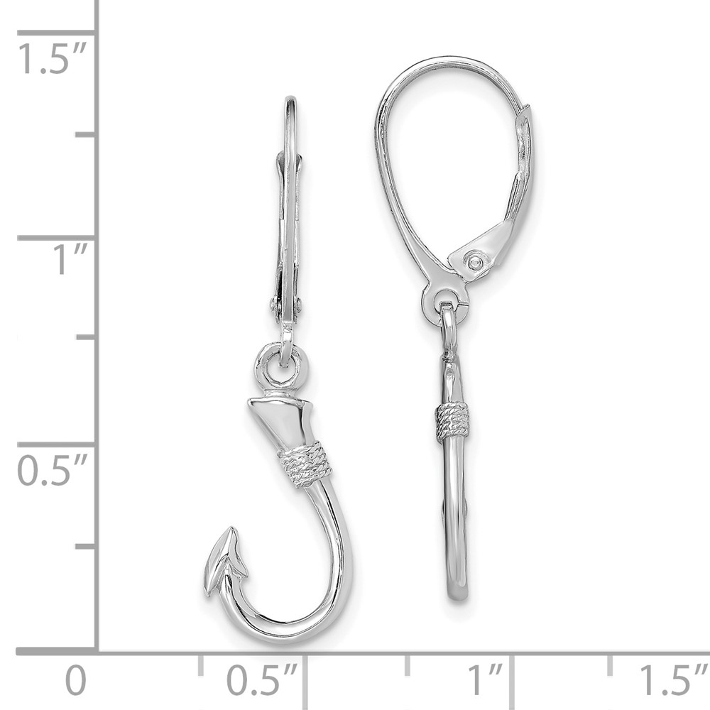 14K White Gold 3-D Fish Hook Leverback Earrings (TF1836W)