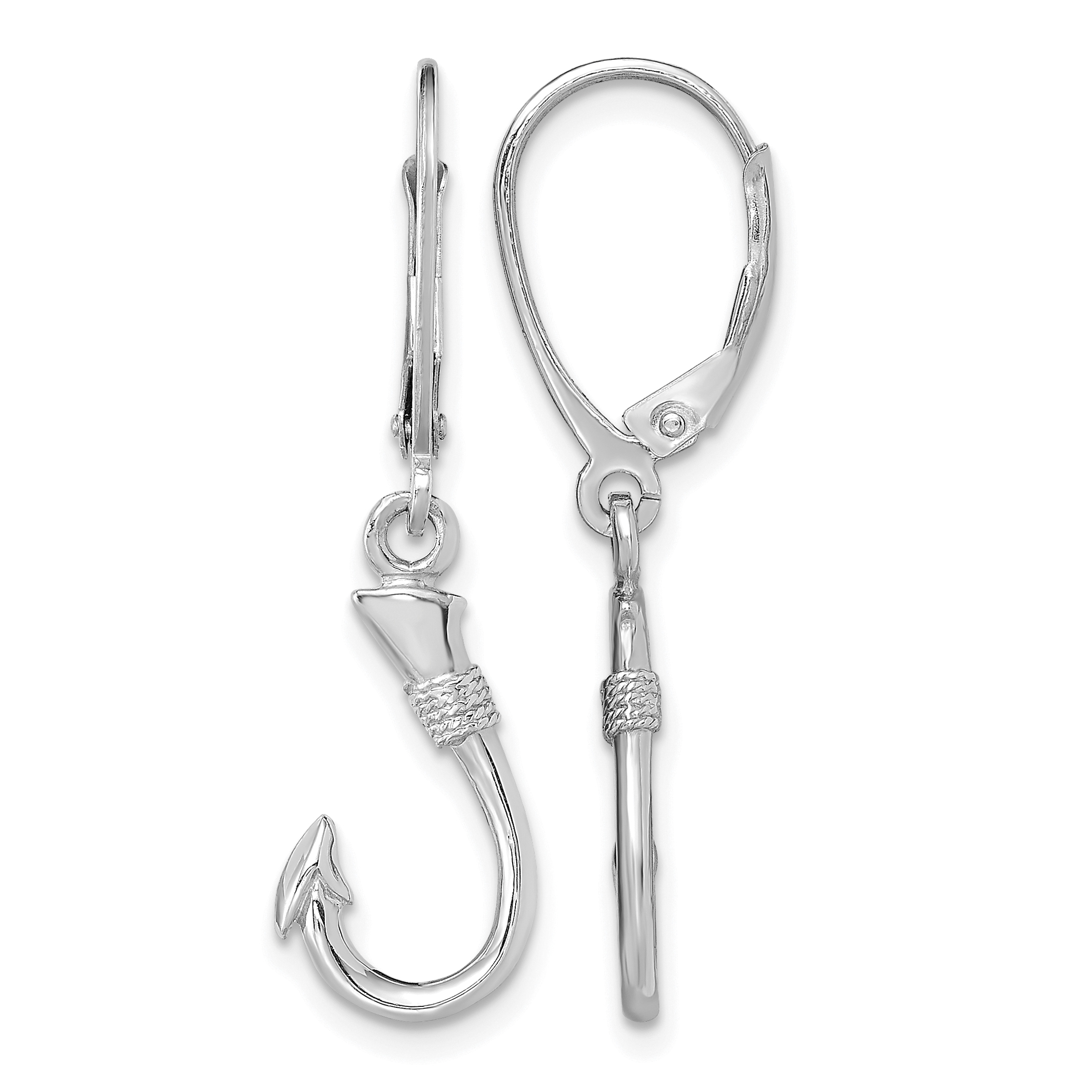 14K White Gold 3-D Fish Hook Leverback Earrings (TF1836W)
