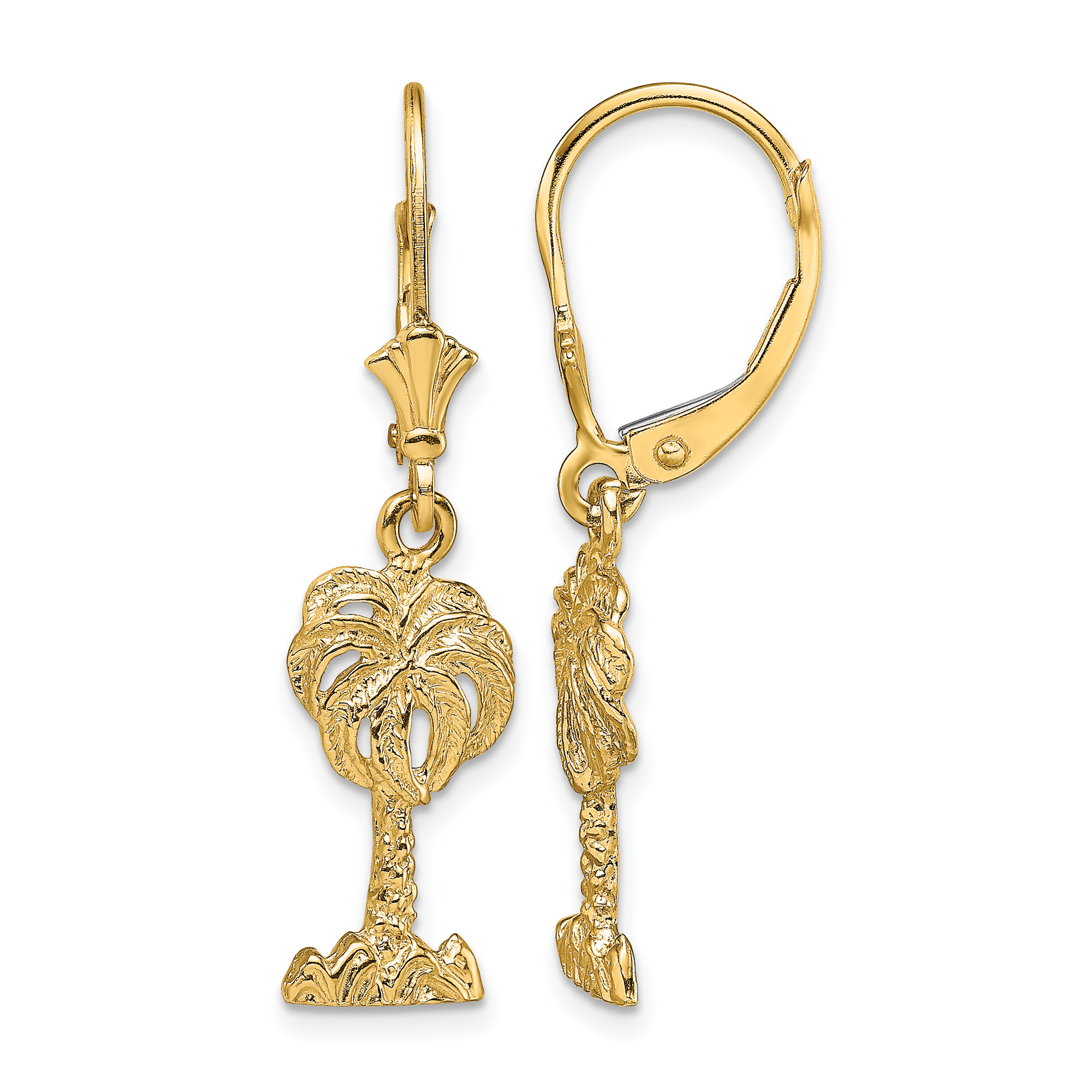 14K Palm Tree Leverback Earrings (TF1837)