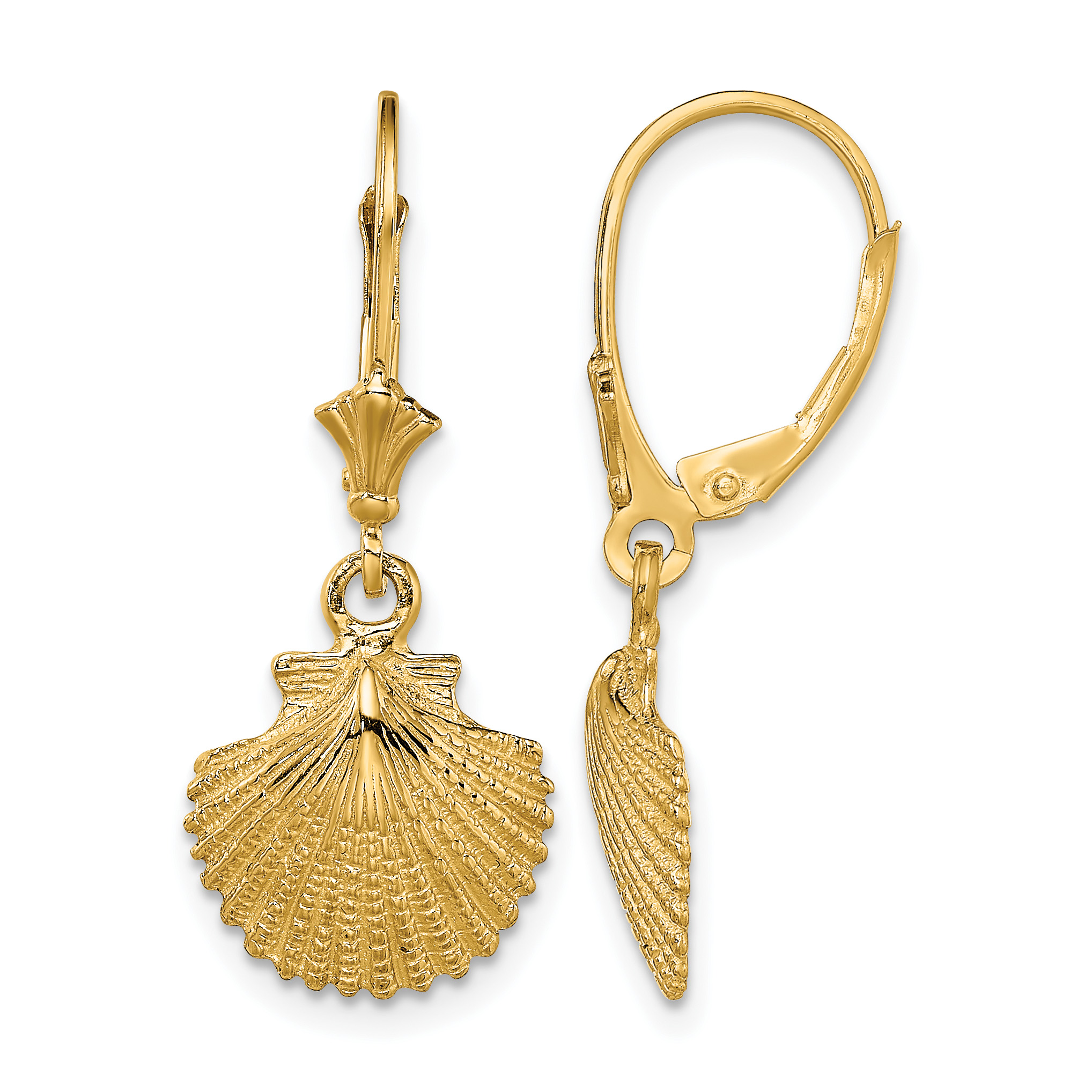14K 2-D and Textured Scallop Shell Leverback Earrings (TF1838)