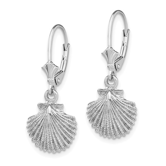 14K White Gold and Textured Scallop Shell Leverback Earrings