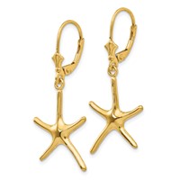 14K Yellow Gold Dancing Starfish Leverback Earrings view 2