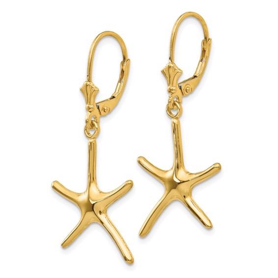 Gold Starfish Dangle Leverback Earrings