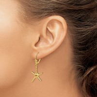 14K Yellow Gold Dancing Starfish Leverback Earrings view 3