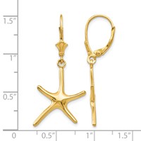 14K Yellow Gold Dancing Starfish Leverback Earrings view 4