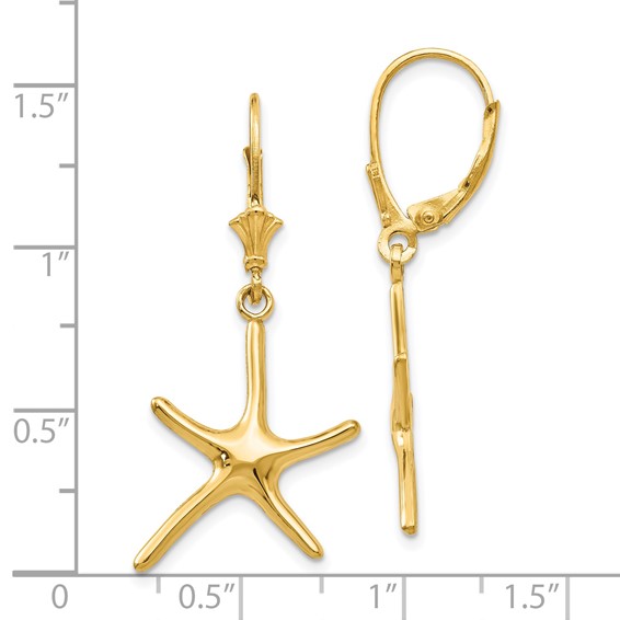 Gold Starfish Dangle Leverback Earrings