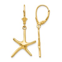 14K Yellow Gold Dancing Starfish Leverback Earrings view 1