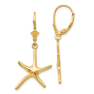 Gold Starfish Dangle Leverback Earrings