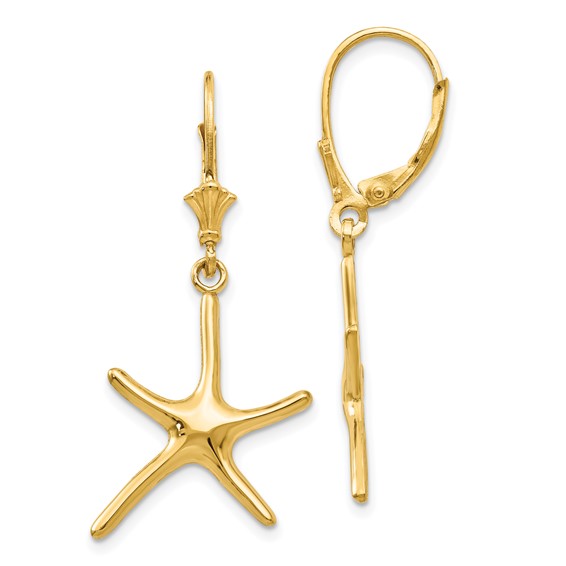 Gold Starfish Dangle Leverback Earrings
