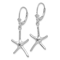 14K White Gold Dancing Starfish Leverback Earrings view 2