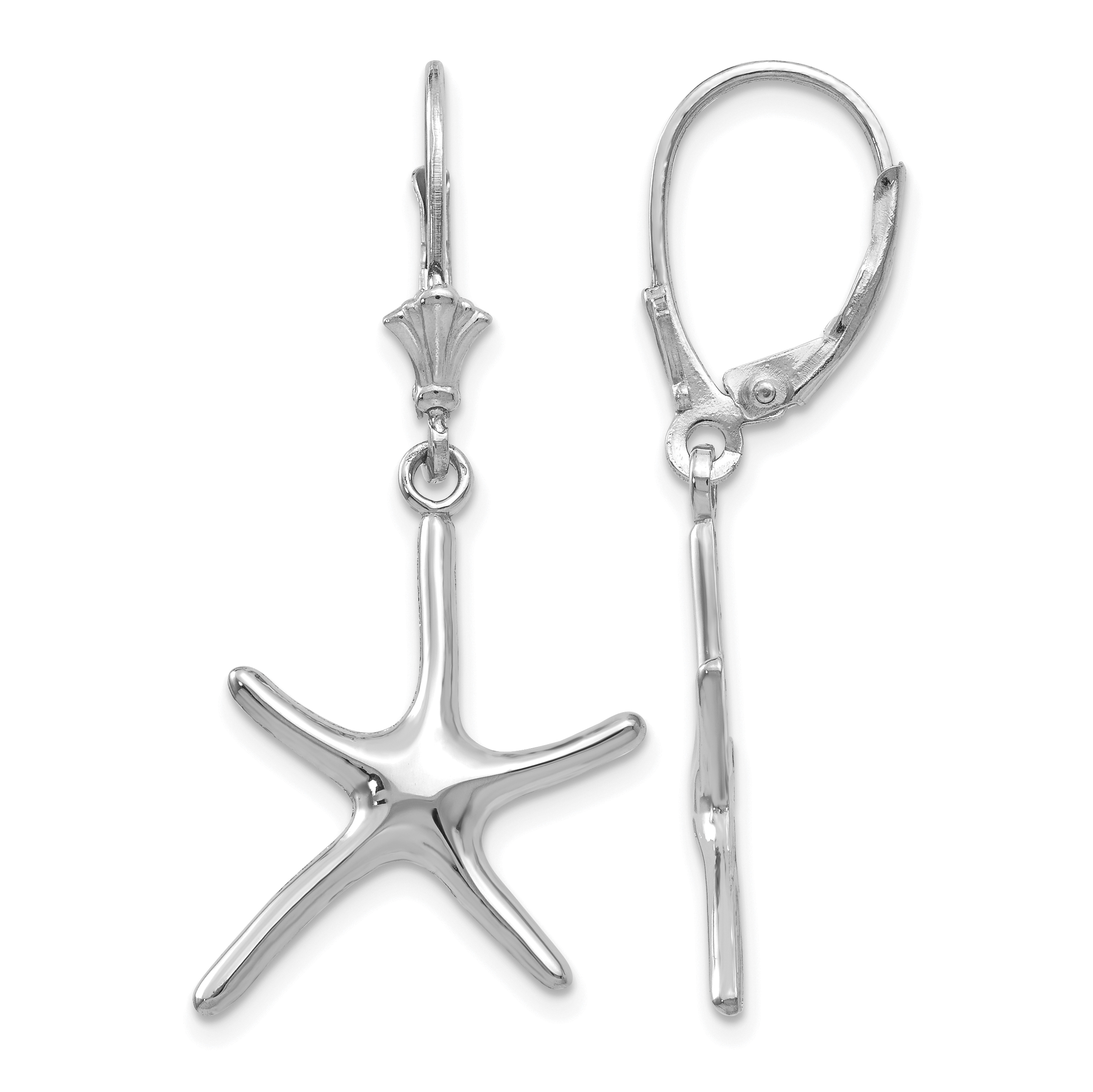 14K White Gold Dancing Starfish Leverback Earrings (TF1840W)
