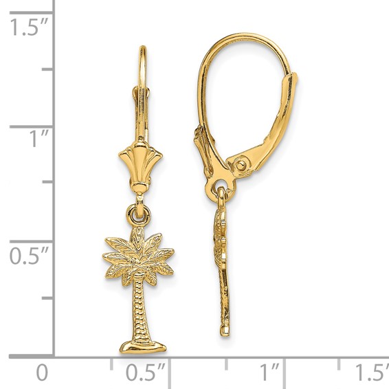 14K Palmetto Palm Tree Dangle Leverback Earrings