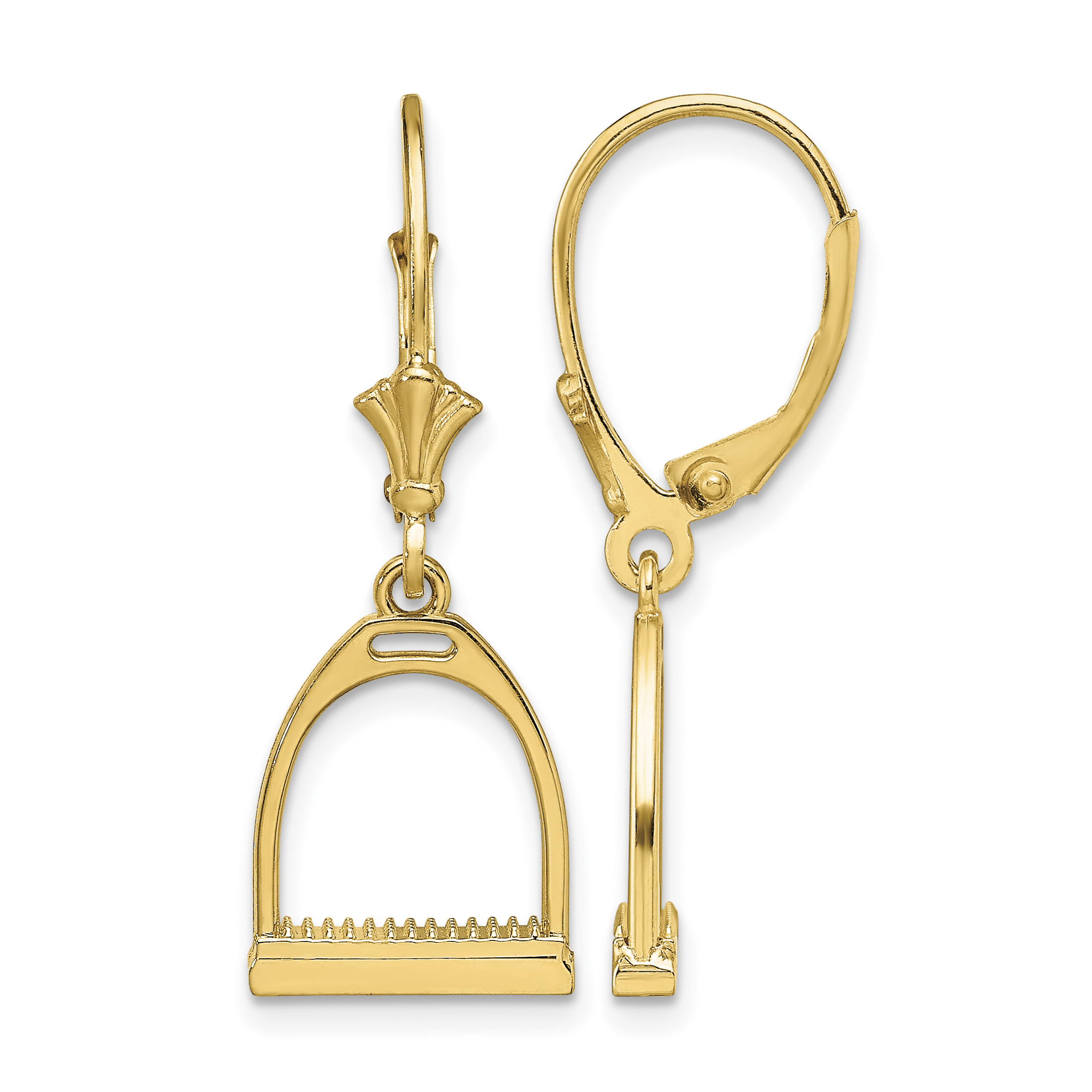 14K 3-D Small Horse Stirrup Leverback Earrings (TF1844)