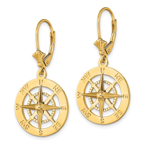 Gold Compass Leverback Earrings