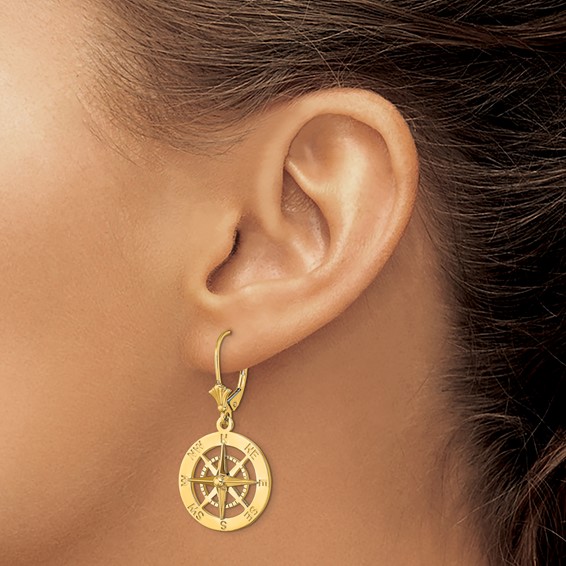 Gold Compass Leverback Earrings