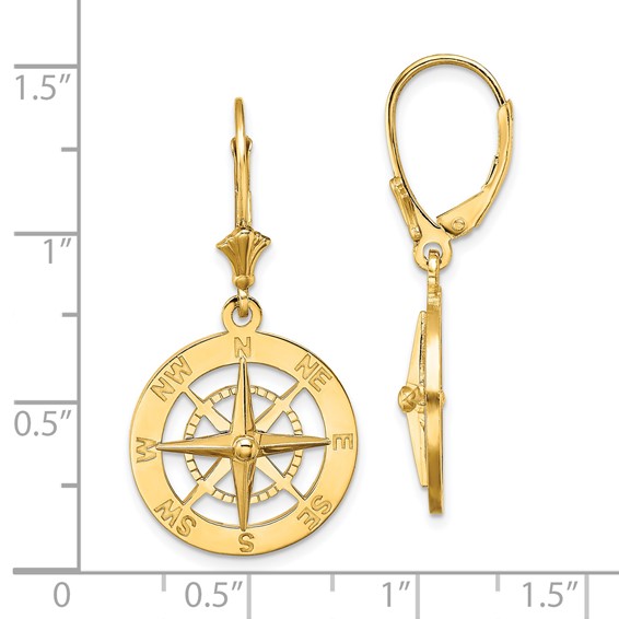 Gold Compass Leverback Earrings