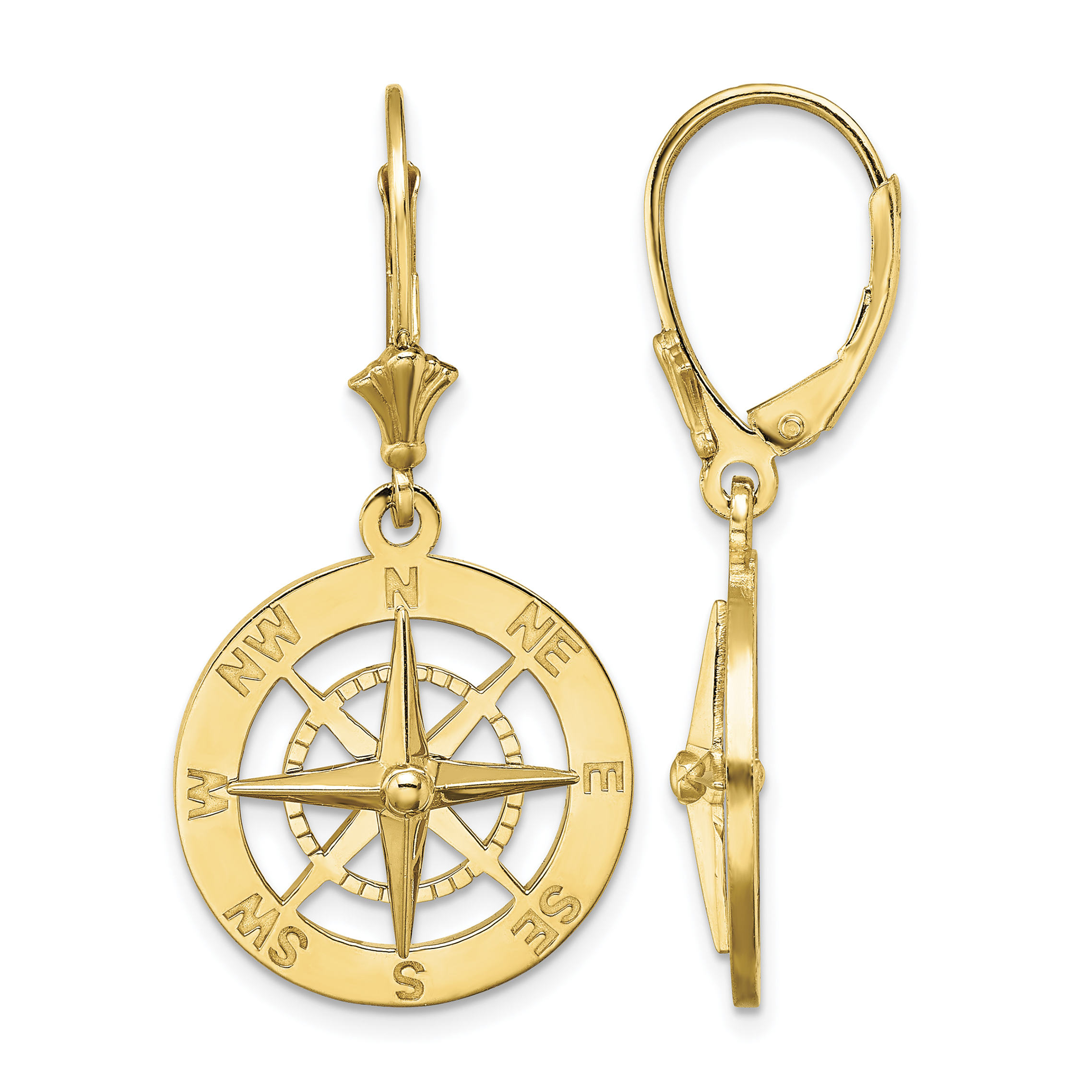 14K Nautical Compass Leverback Earrings (TF1845)
